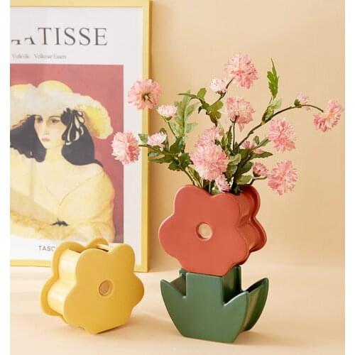Nordic Ins Flower Shape Vase Cute Dried Flowers Ceramics Vases Livingroom Decorations Table Decoration Home Decor Декор Ваза