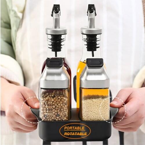 Spices Oil Bottle Rack Cruet Condiment Seasoning Jars Pepper Sprays Salt Shakers Bottles Holder Kitchen Storage Organizer