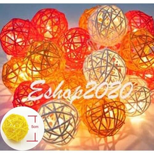 5m 20 Thailand Rattan Ball LED String Fairy Lights Garlands For Hotels Fence Beach Wedding Christmas Party Room Decoration Light