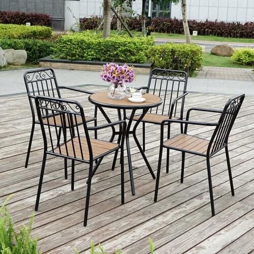 Outdoor Courtyard Tables and Chairs Balcony Simple Coffee Leisure Dining Table Chair Plastic Wood Garden Table Chair Combination