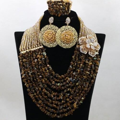 Gorgeous Brown Crystal Bridal Bead Jewelry Set Handmade Champagne/Gold Broken Full Beads Party Annivesary Lady Jewelry Set QW222