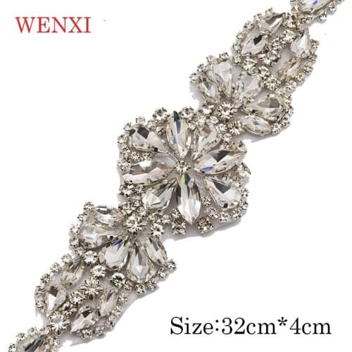 WENXI 5pcs Handmade Beaded Bridal Belt Rose Gold Silver Crystal Rhinestones Appliques Sew On For Wedding Dress Sash WX837B