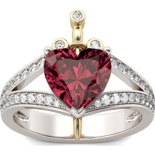 Jewelry Vintage Crown Red Stone Heart Shape Rings For Women Engagement Party Jewelry Ring Bijoux Fashion Accessories