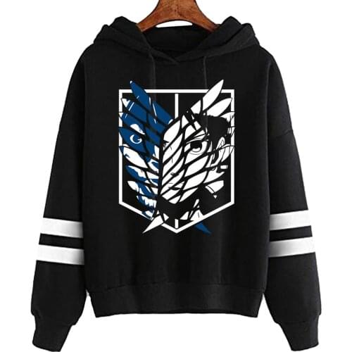 2021 Japanese Anime Funny Attack on Titan Hoodies Winter Japan Style Anime Manga Striped Sweatshirts Streetwear for Women/men