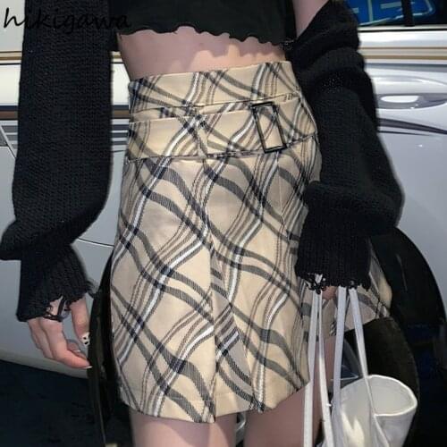 Hikigawa Womens Clothing Pleated Skirt A Line Mini Skirts High Waist Female Falda Japan Fashion Korean Mujer Faldas 2021 Summer