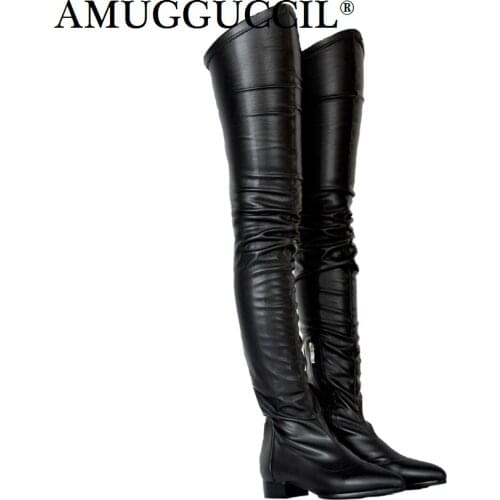 2021 New Plus Big Size 34-47 Black Wine-red Apric Zip Fashion Sexy Thigh High Over The Knee Autumn Female Lady Women Boot X1692