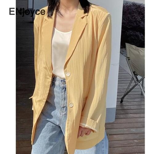 Satin Long Sleeve Suit Blazer for Women Korean Fashion Casual New Lapel Loose Suits Workwear Sunscreen Thin Jacket Summer 2021