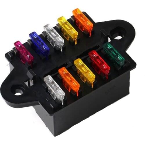 10 Way double row Blade Fuse Box Holder with terminal and fuse For Car Boat Trike 12V 24V Car Fuse Box