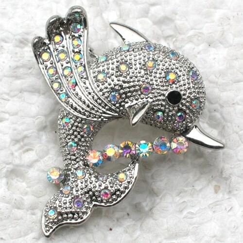 12pcs/lot Wholesale Crystal Rhinestone Dolphins Pin brooches C101893