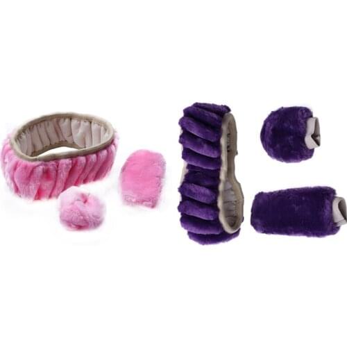 2set Steering-Wheel Plush Car Steering Wheel Covers Winter Faux Fur Hand Brake and Gear Cover Set (Pink&Violet)