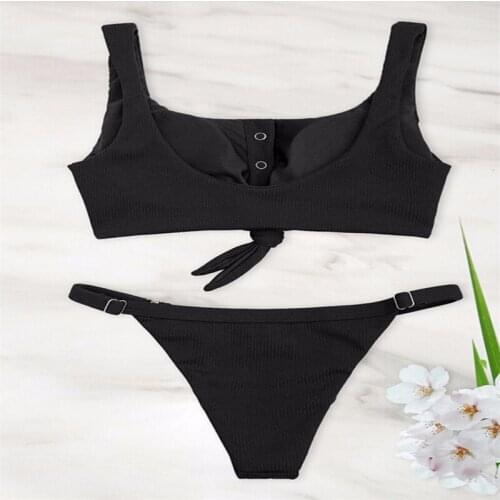 2020 Sexy Bikini Set Women Swimsuit Solid Bikini Backless Swimwear Low Waist Bathing Suit Button Female Brazilian Biquini