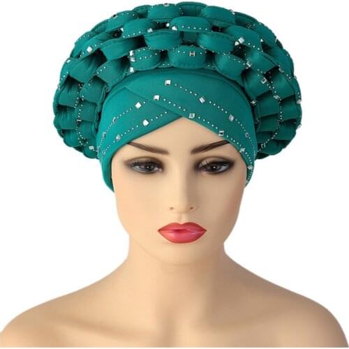 2021 African Headtie Autogele Women Turban Cap Muslim Headscarf Bonnet Ready to Wear Hijab Turban Nigerian Wedding Gele