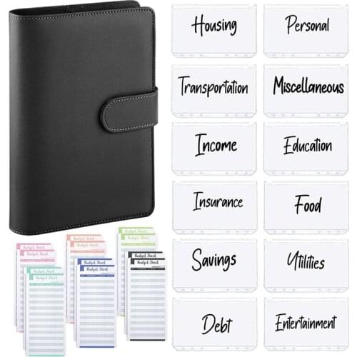 25Pcs A6 PU Leather Budget Binder Set, Binder Cover Personal Planner Binder For Money Saving Cash Envelopes System