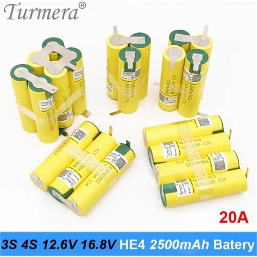 3S 12.6V 4S 16.8V Battery Pack 18650 HE4 2500mah 20A Discharge Current for shura screwdriver battery (customize)
