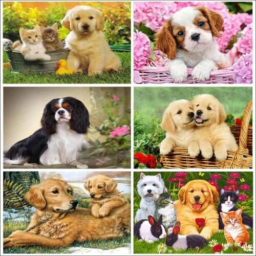Dog DIY 5D Diamond Cross Stitch Full Round Drill Diamond Embroidery Painting Animal Rhinestone Mosaic Kit Handmade Gift