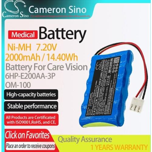 CameronSino Battery for Care Vision OM-100 fits 6HP-E200AA-3P Medical Replacement battery 2000mAh/14.40Wh 7.20V Blue Ni-MH