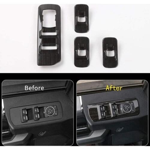 Car Window Glass Lift Switch Button Panel Cover Trim Kit Frame Sticker Accessories for Ford F150 2015-2020,black Wood