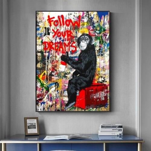 Banksy Art Follow Your Dreams Monkey Canvas Posters Graffiti Street Wall Art Posters And Prints Animals Pictures for Home Decor