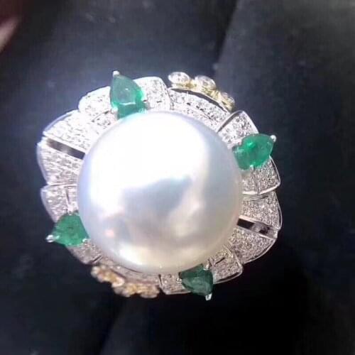 D128 Fine Jewelry 925 Sterling Silver Natural Fresh Water 12-13mm White Peals Rings for Women Fine Pearls Rings