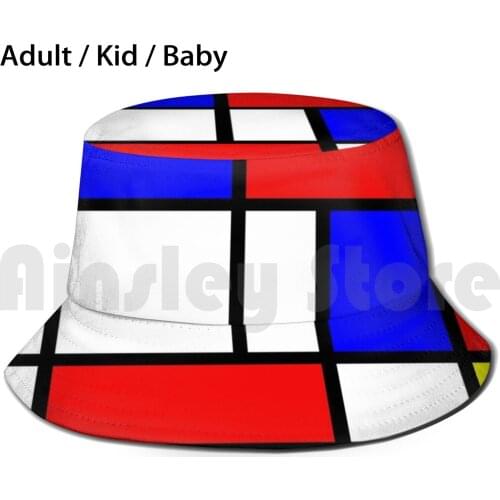 The Fake Mondrian Sun Hat Foldable UV Protection Matrix Fine Art Finest Art Luxury Geometric Geometric Art Dutch