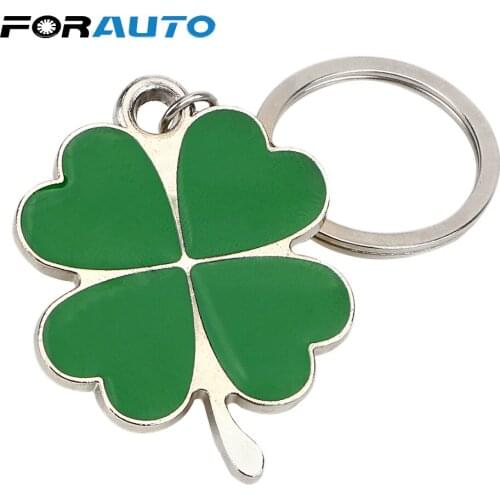 FORAUTO Auto Keyfob Keyring Lucky Key Chain Four-leaf Clover Key Rings Green Leaf Keychain Steel Stainless Purse Bag Pendants