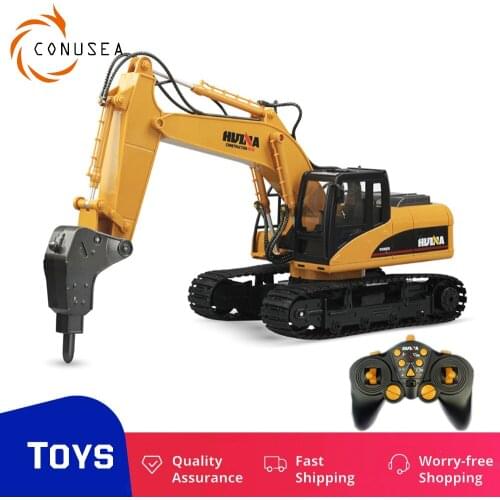 Huina 1:14 2.4G RC Car Alloy Engineering Truck Caterpillar Drill Carriage Gripper Demolition Vehicle Electric Cars Toys for Boys