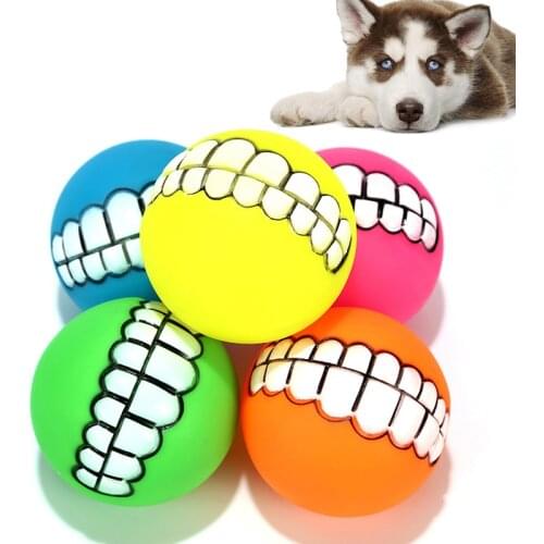 9cm Funny Teeth Rubber Dog Ball Toy Pet Sound Squeak Chew Toy Puppy Teeth Training Toy Dog Playing Toy Ball Random Color