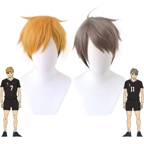 Inarizaki High No.7 Atsumu Miya Yellow No.11 Osamu Miya Blown Cosplay Wigs Short Haikyuu To the Top Carnival Party Wig Men Women