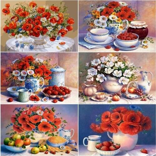 GATYZTORY Pictures By Numbers Flower In Vase And Fruit Drawing On Canvas HandPainted Art DIY Gift Painting By Number Kits Home D