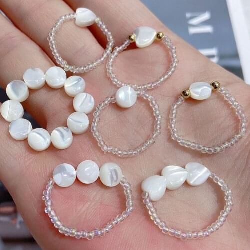 New Cute Multi-layer Beads Pearl Geometric Rings for Women Finger Jewelry Fashion Adjustable Ring Elastic 2021 Trend