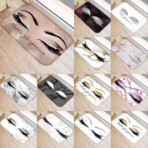 Eyelash Printed Pattern 40*60cm Kitchen Entrance Door Mat Coral Velvet Carpet Doormat Indoor Floor Mats Anti-Slip Rug 48022