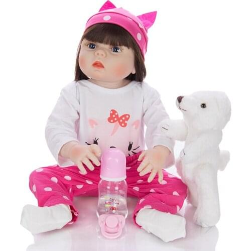 Bebe reborn silicone doll 23"57cm white skin brown hair reborn baby girl doll toddler toys waterproof alive babies