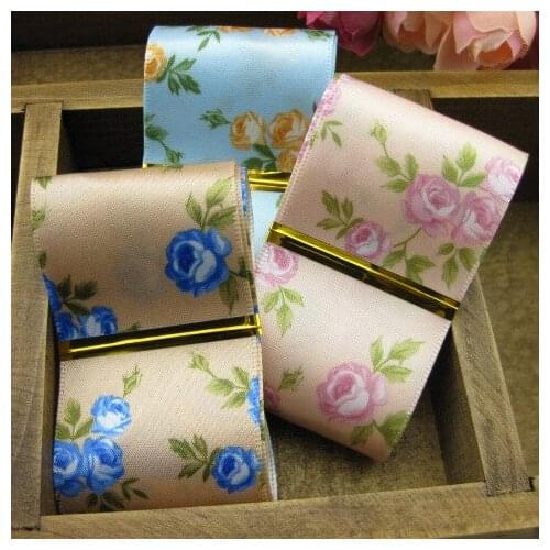 38mm Rose Ribbons Single Face figure satin ribbon DIY hair accessories bowknot materials 5M/lot