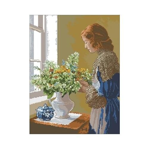 Jan-Flower Girl Needlework,For Embroidery,DIY 14CT Unprinted Arts Cross stitch kits Set Cross-Stitching Home Decor