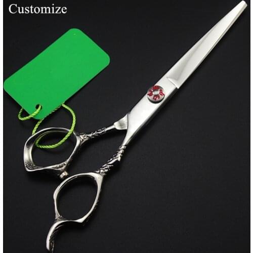 Customize japan steel 6 inch flower hair salon scissors cutting barber makas scissor Thinning shears hairdressing scissors set