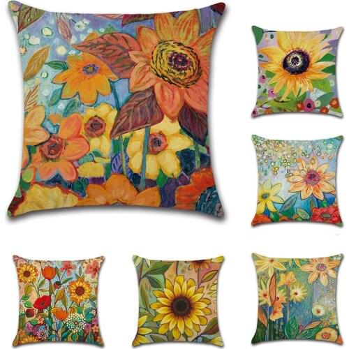 1pc Sunflower Cushion Cover 45*45cm Hand Drawn Flowers Pillow cover Decorative Pillows for Sofa Throw Pillowcase Home Decor