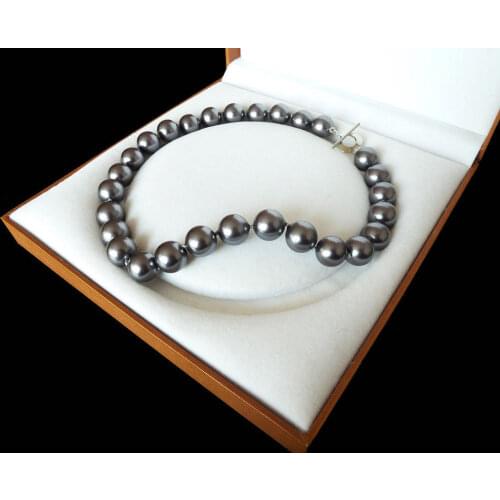 Latest popular AAA+ 12mm luxury fashion dark gray south sea shell imitation pearl necklace
