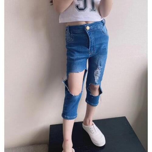 2021 new wholesale girls denim holes long pants fashion summer girls jean pants 3-8t A760