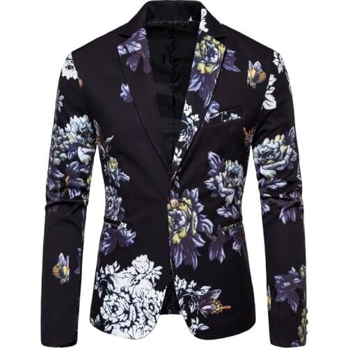 New Style Slim Fit Men Suit For Wedding Mens Floral Blazer Jacket green Black White Printed Homens Blazers Prom Wear S-3XL