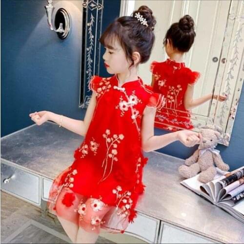 Girls Dress 2021 New Summer Dress Childrens Cheongsam Summer Dress Western Style Girl Chinese Style Princess Hanfu