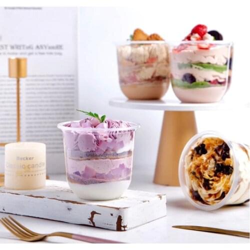 50pcs Net red 360ml clear dessert cake ice cream cup disposable pudding cup party birthday baking packaging pastry cup with lid