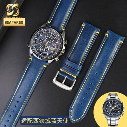 Genuine Leather Watch Strap for Citizen Blue Angel Generation At8020 Jy8078 Second Generation Air Eagle Cowhide 22 23mm