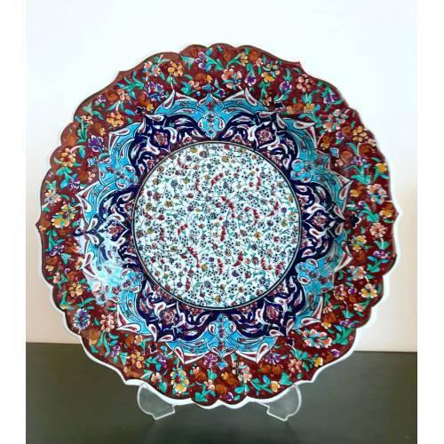 Handmade Painting Ceramic Decorative Plate 30cm Turquoise Ceramic Handwork Painting Authentic Traditional Figure Trinket Ornament Decor