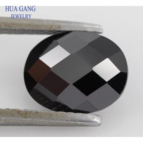 With Double holes Black CZ Stone Oval Shape Double Checkerboard Synthetic Gems Cubic Zirconia For Jewelry Size 3x5~13x18mm