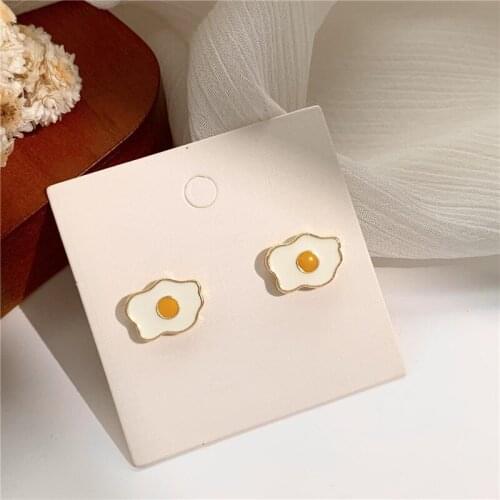 Cute White Yellow Fried Egg Stud Earrings Korean Funny Breakfast Style Earrings for Women Girls Kids Ear Jewelry Gift Wholesale