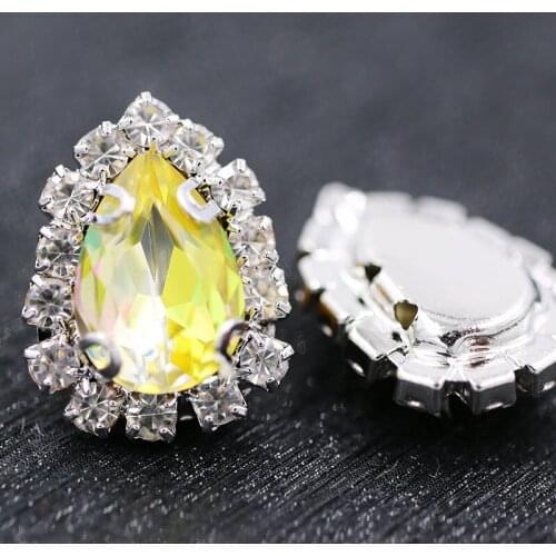 6x8mm/7x10mm glass rhinestones teardrop sew on crystal button Light yellow Laser crystals rhinestones Diy nail art accessories