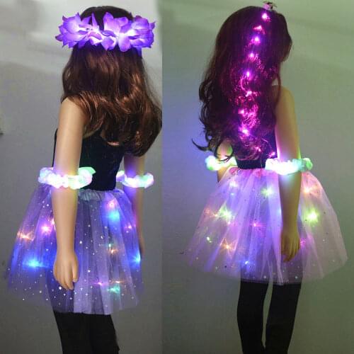 Princess Girl Kids Star Tulle Tutu LED Lights Skirt Birthday Gift Glow Party Wedding Costume Clothing Dance Miniskirt 2-8Years