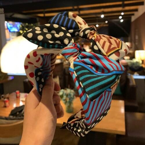 Fabric Hit Color Bow Headband, Wave Point Bow, Wide Edge Non-slip Headband, Wide Edge Striped Knotted Headwear