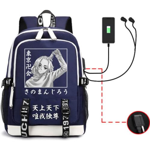Anime Tokyo Revengers Print Backpack Large Capacity Student Schoolbags USB Charging Travel Backpack For Teenagers
