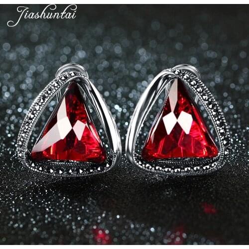 JIASHUNTAI Vintage 100% 925 Sterling Silver Clip Earrings For Women Retro Natural Precious Stones Thai Silver Earring Jewelry